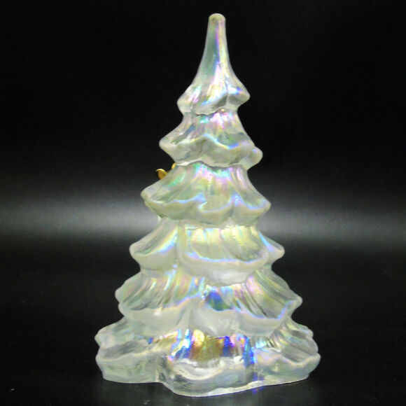 Fenton Glass Christmas Tree Figurine 6.5" Large White Iridescent Gold Bird Vtg - Picture 3 of 8